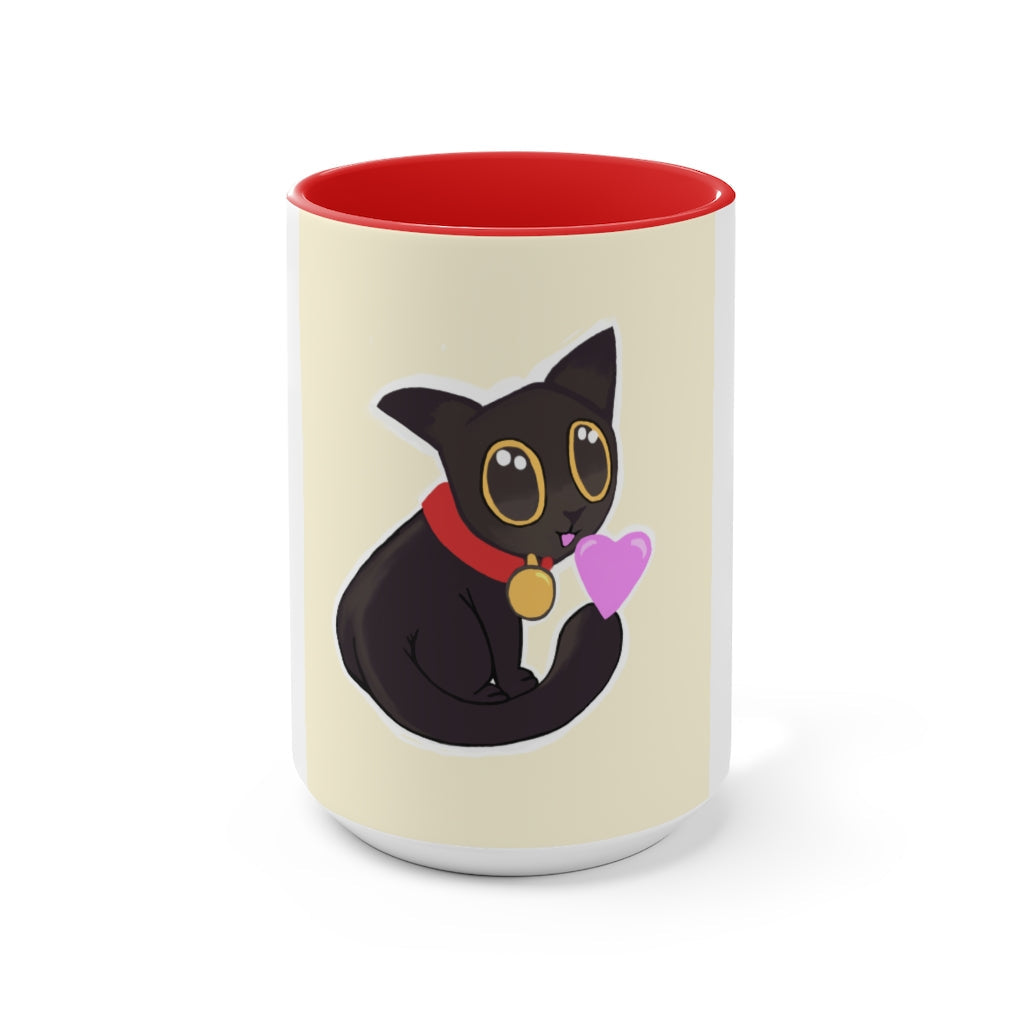 A stylish Black Kitty Accent Mug featuring a white exterior and a colored interior, perfect for cat lovers.