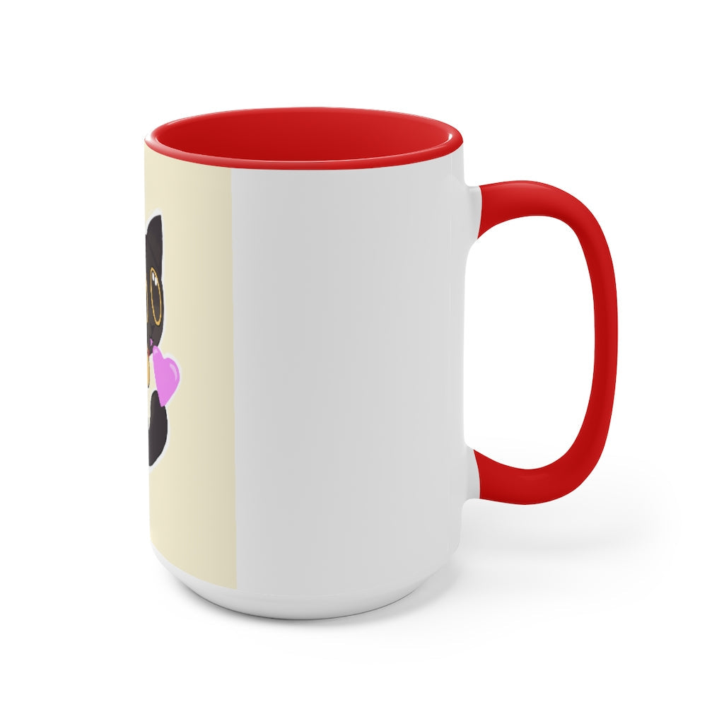 A stylish Black Kitty Accent Mug featuring a white exterior and a colored interior, perfect for cat lovers.