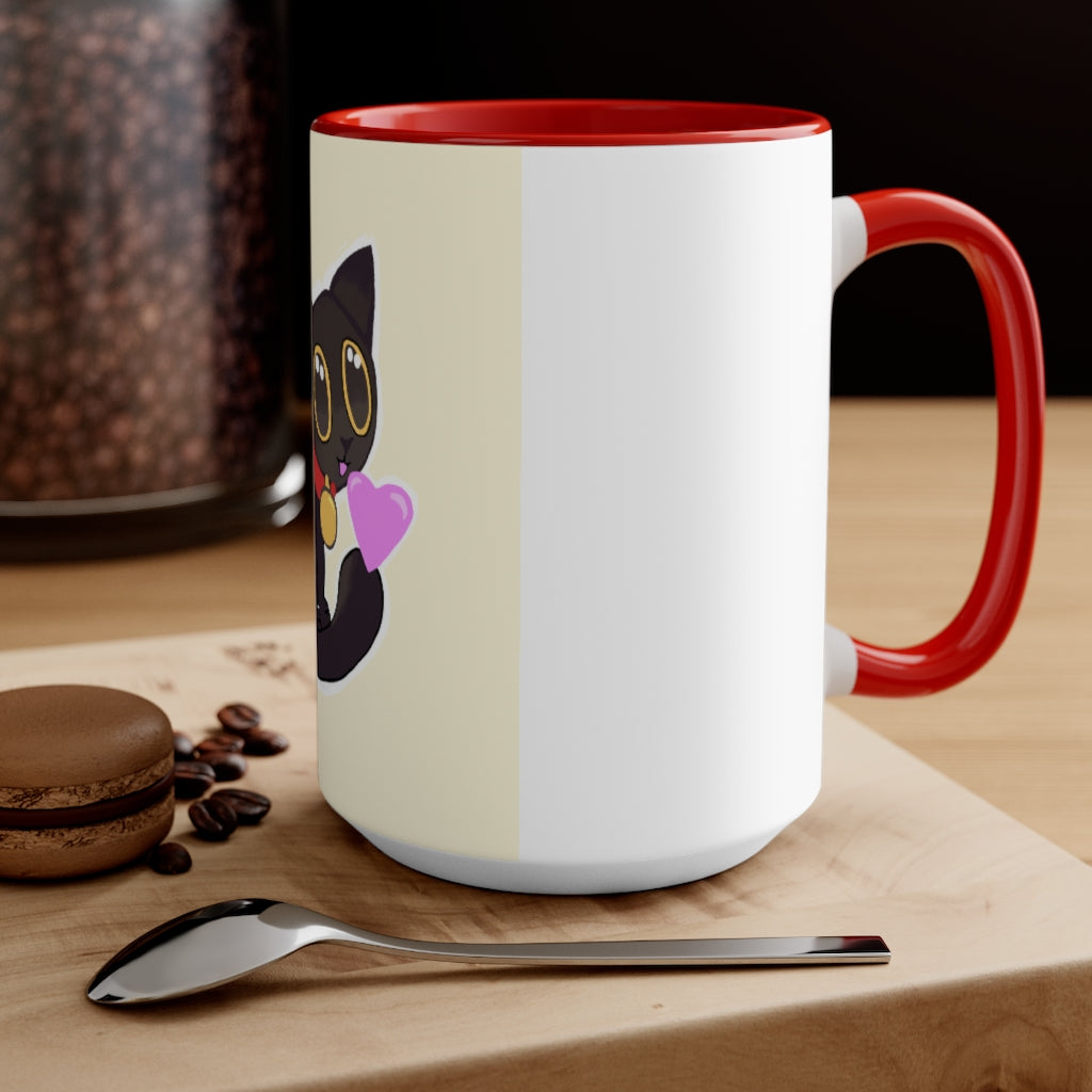 A stylish Black Kitty Accent Mug featuring a white exterior and a colored interior, perfect for cat lovers.