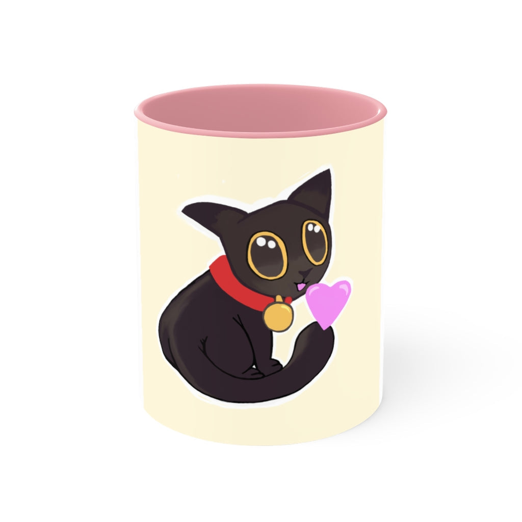 A stylish Black Kitty Accent Mug featuring a white exterior and a colored interior, perfect for cat lovers.