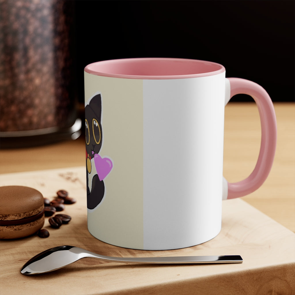 A stylish Black Kitty Accent Mug featuring a white exterior and a colored interior, perfect for cat lovers.