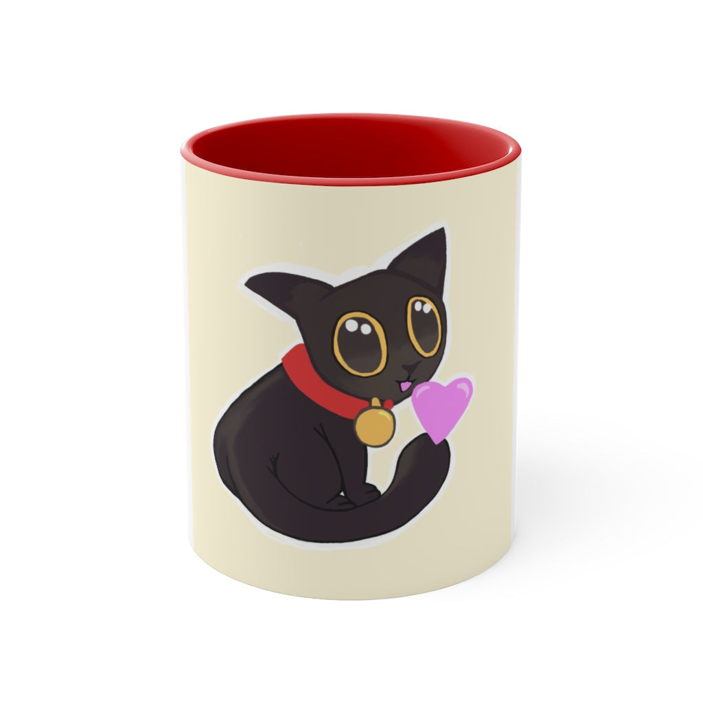 A stylish Black Kitty Accent Mug featuring a white exterior and a colored interior, perfect for cat lovers.