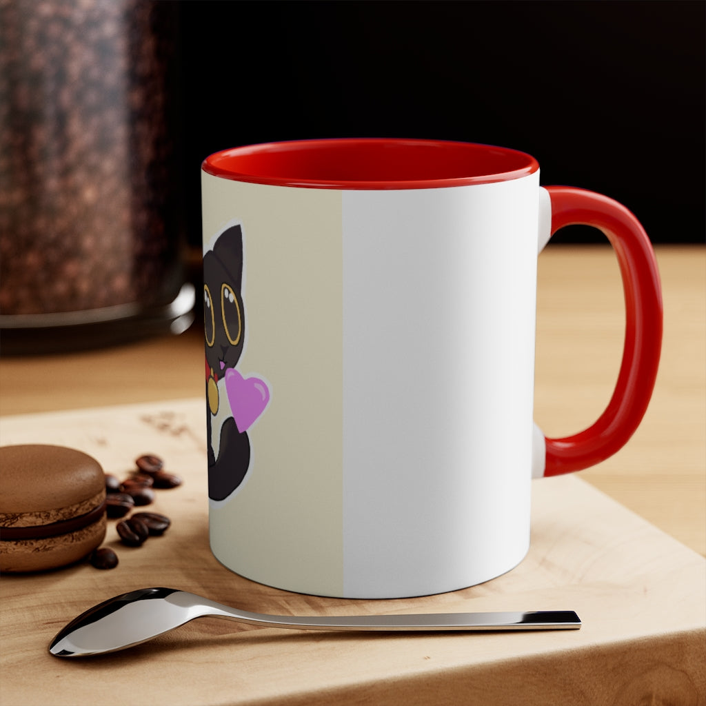 A stylish Black Kitty Accent Mug featuring a white exterior and a colored interior, perfect for cat lovers.