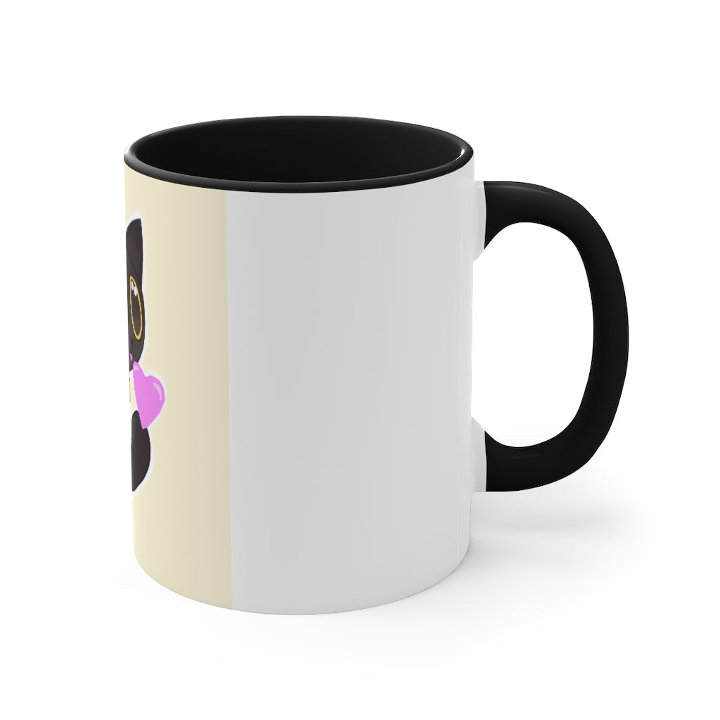 A stylish Black Kitty Accent Mug featuring a white exterior and a colored interior, perfect for cat lovers.