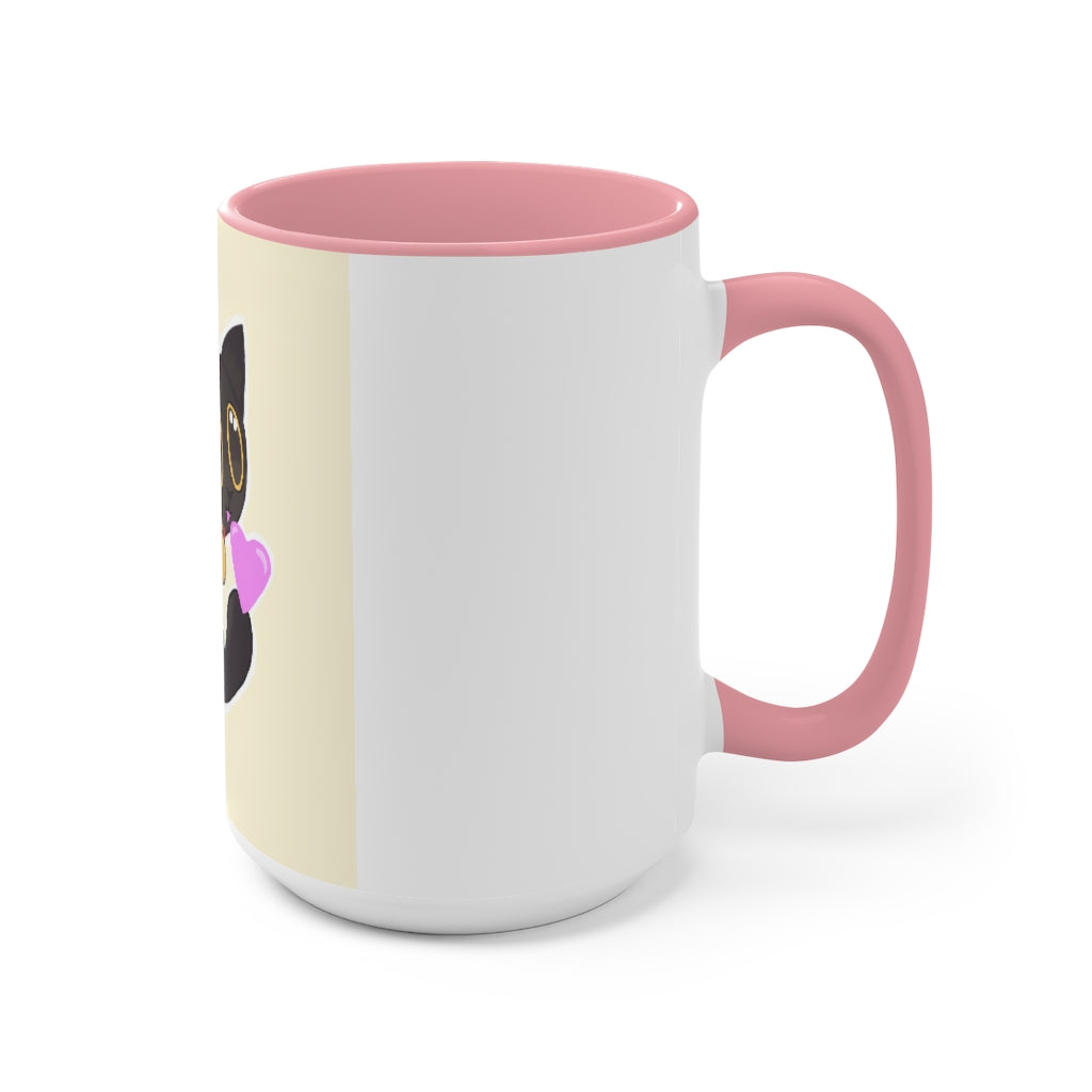 A stylish Black Kitty Accent Mug featuring a white exterior and a colored interior, perfect for cat lovers.