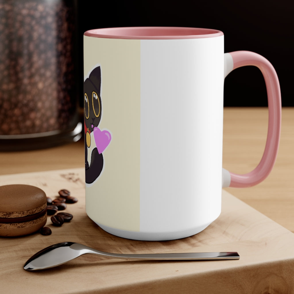 A stylish Black Kitty Accent Mug featuring a white exterior and a colored interior, perfect for cat lovers.