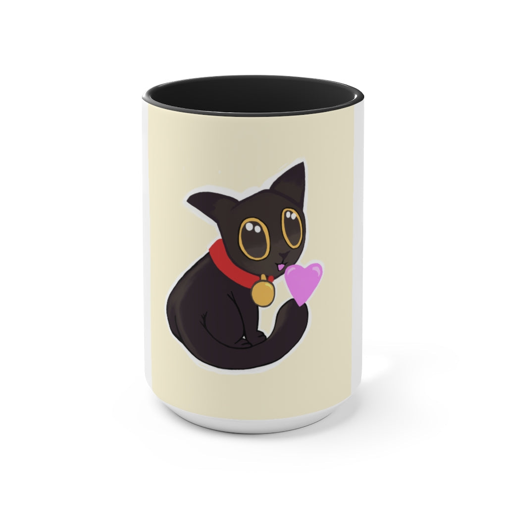 A stylish Black Kitty Accent Mug featuring a white exterior and a colored interior, perfect for cat lovers.