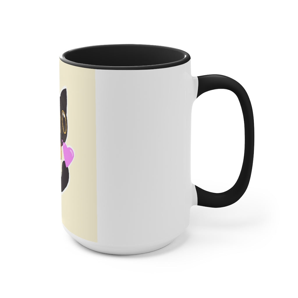 A stylish Black Kitty Accent Mug featuring a white exterior and a colored interior, perfect for cat lovers.