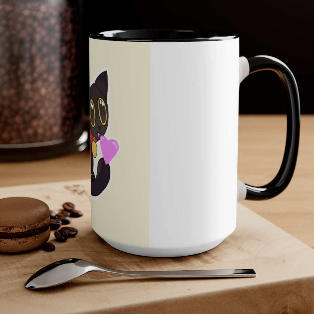 A stylish Black Kitty Accent Mug featuring a white exterior and a colored interior, perfect for cat lovers.