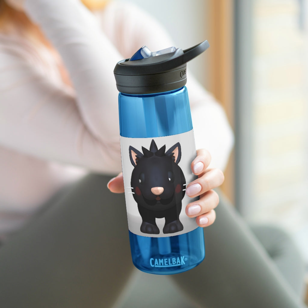 Black Kitty CamelBak Eddy® Water Bottle in 20oz and 25oz sizes, featuring a playful black kitty design.