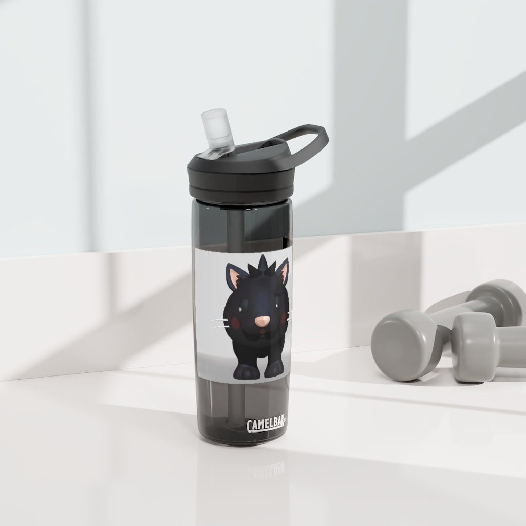 Black Kitty CamelBak Eddy® Water Bottle in 20oz and 25oz sizes, featuring a playful black kitty design.