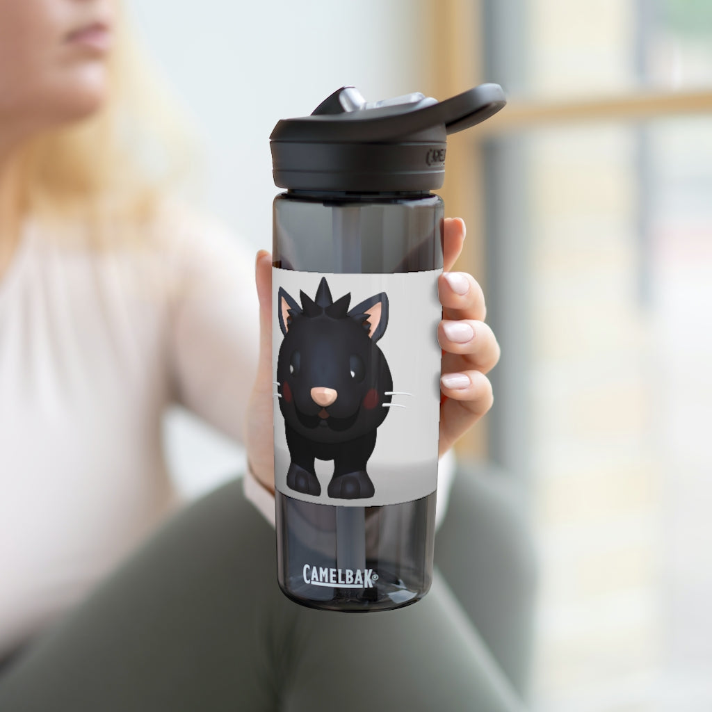 Black Kitty CamelBak Eddy® Water Bottle in 20oz and 25oz sizes, featuring a playful black kitty design.