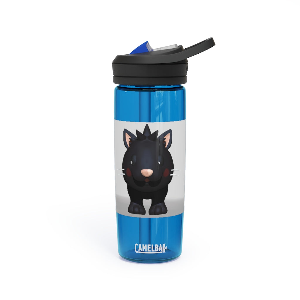Black Kitty CamelBak Eddy® Water Bottle in 20oz and 25oz sizes, featuring a playful black kitty design.