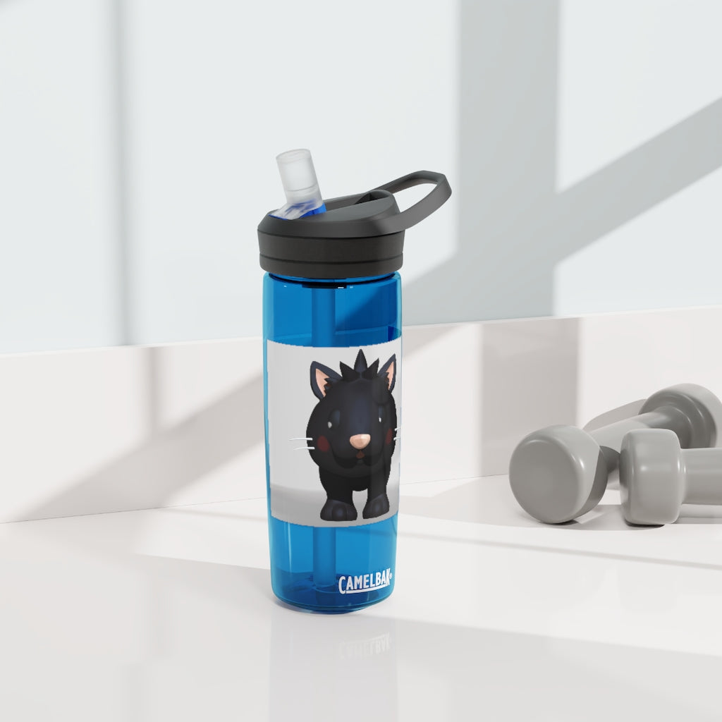 Black Kitty CamelBak Eddy® Water Bottle in 20oz and 25oz sizes, featuring a playful black kitty design.