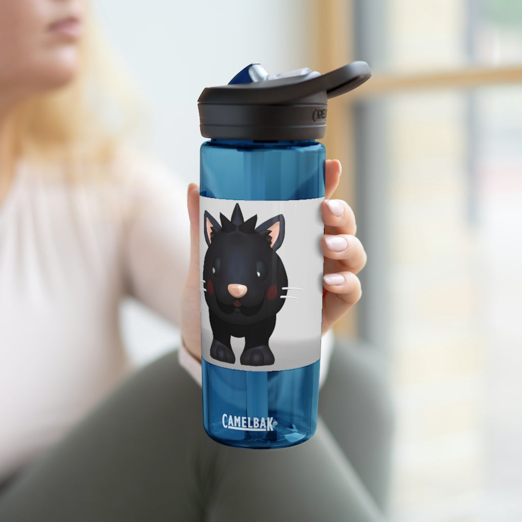 Black Kitty CamelBak Eddy® Water Bottle in 20oz and 25oz sizes, featuring a playful black kitty design.