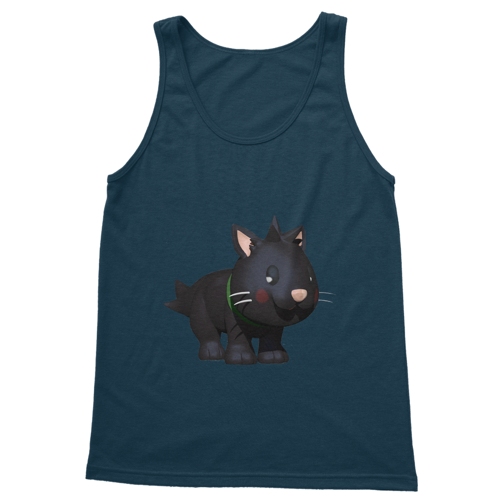 Black Kitty Classic Adult Vest Top featuring a unisex design with 6.5 cm straps and rib knit trim, made from soft preshrunk jersey knit fabric.