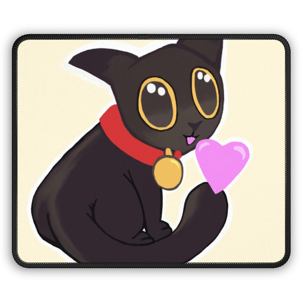 Black Kitty Gaming Mouse Pad featuring vibrant designs and stitched edges, ideal for gaming and office use.
