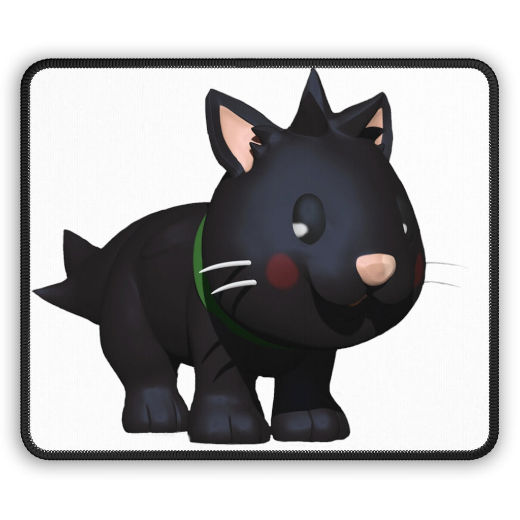 Black Kitty Gaming Mouse Pad featuring vibrant designs and stitched edges, perfect for gaming and office use.