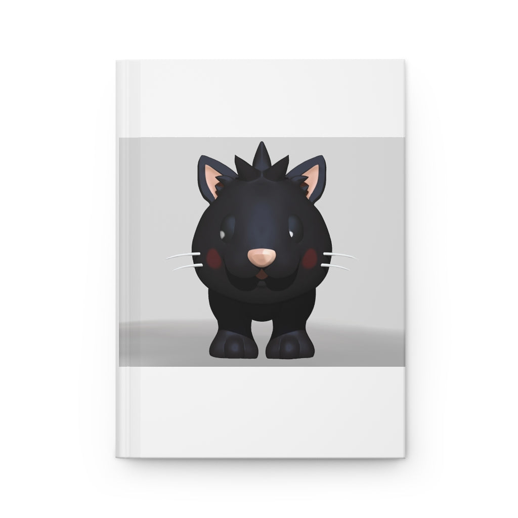Black Kitty Hardcover Journal with matte finish, customizable cover, and lined pages, perfect for personal journaling.