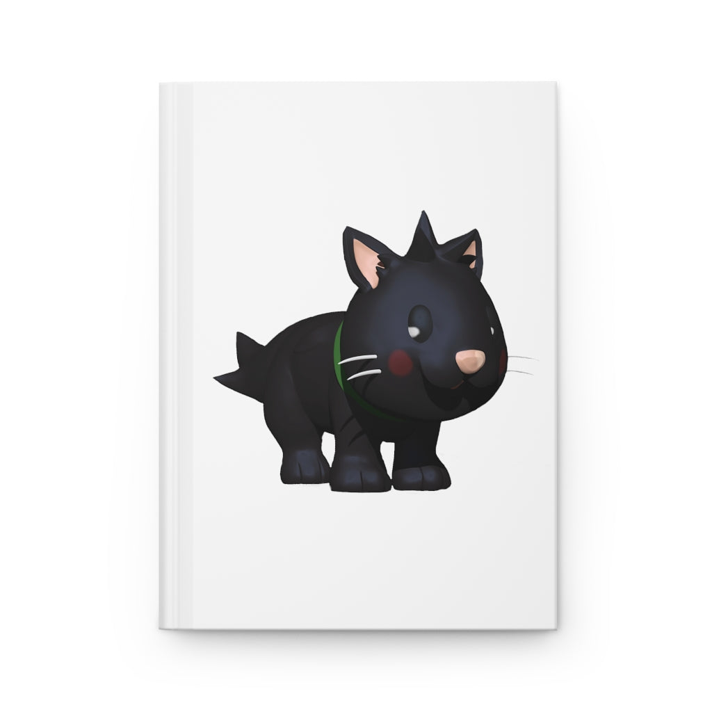 Black Kitty Hardcover Journal with matte finish, customizable cover, and lined pages, perfect for personal journaling.