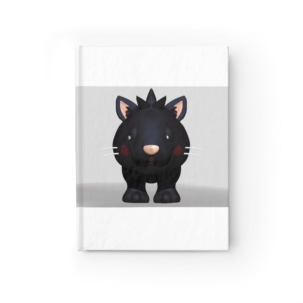 A stylish Black Kitty Journal with ruled line pages and a durable hardcover featuring a full wraparound print design.