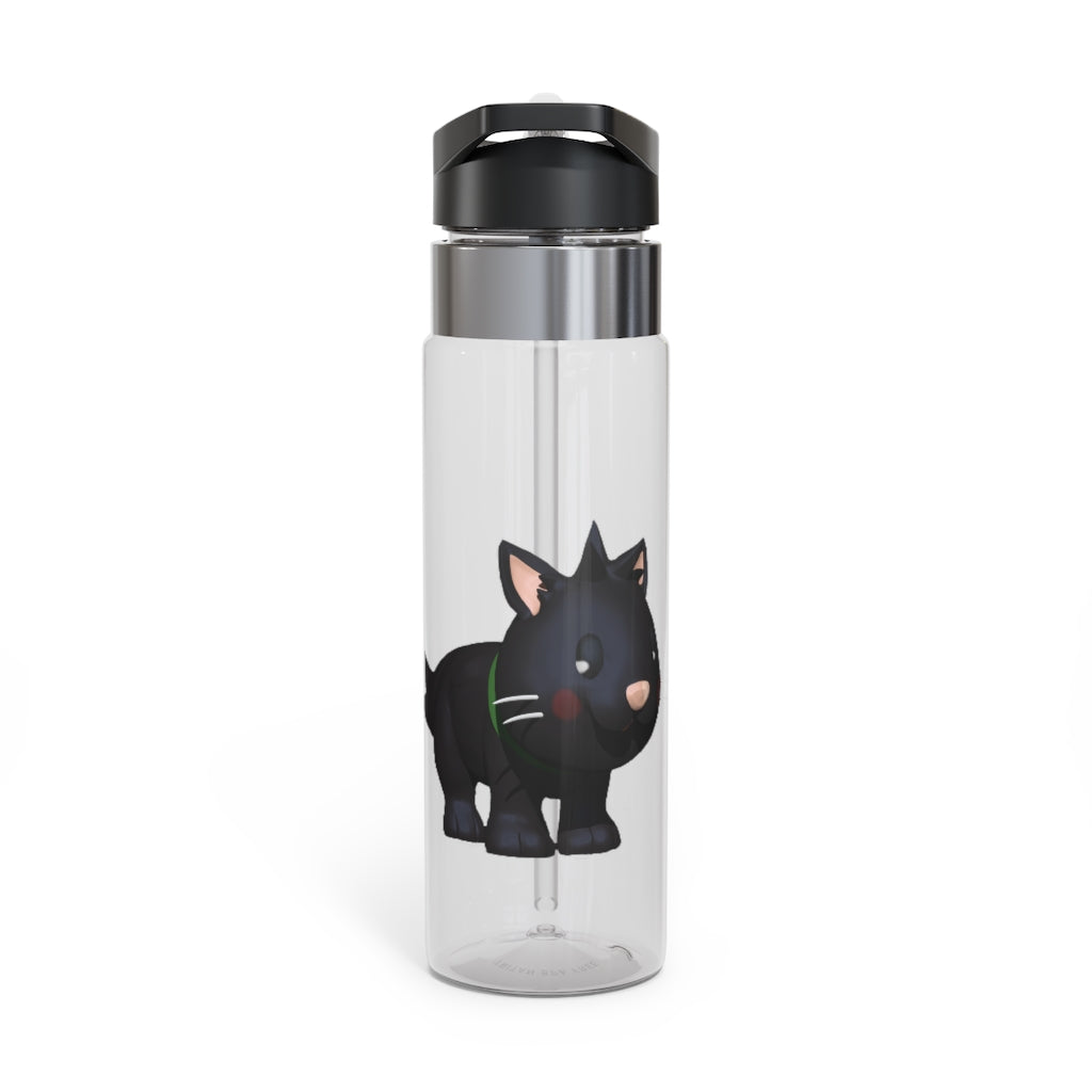 Black Kitty Kensington Tritan™ Sport Bottle, 20oz, featuring a stylish design, screw-on lid, and carabiner hook for easy attachment.