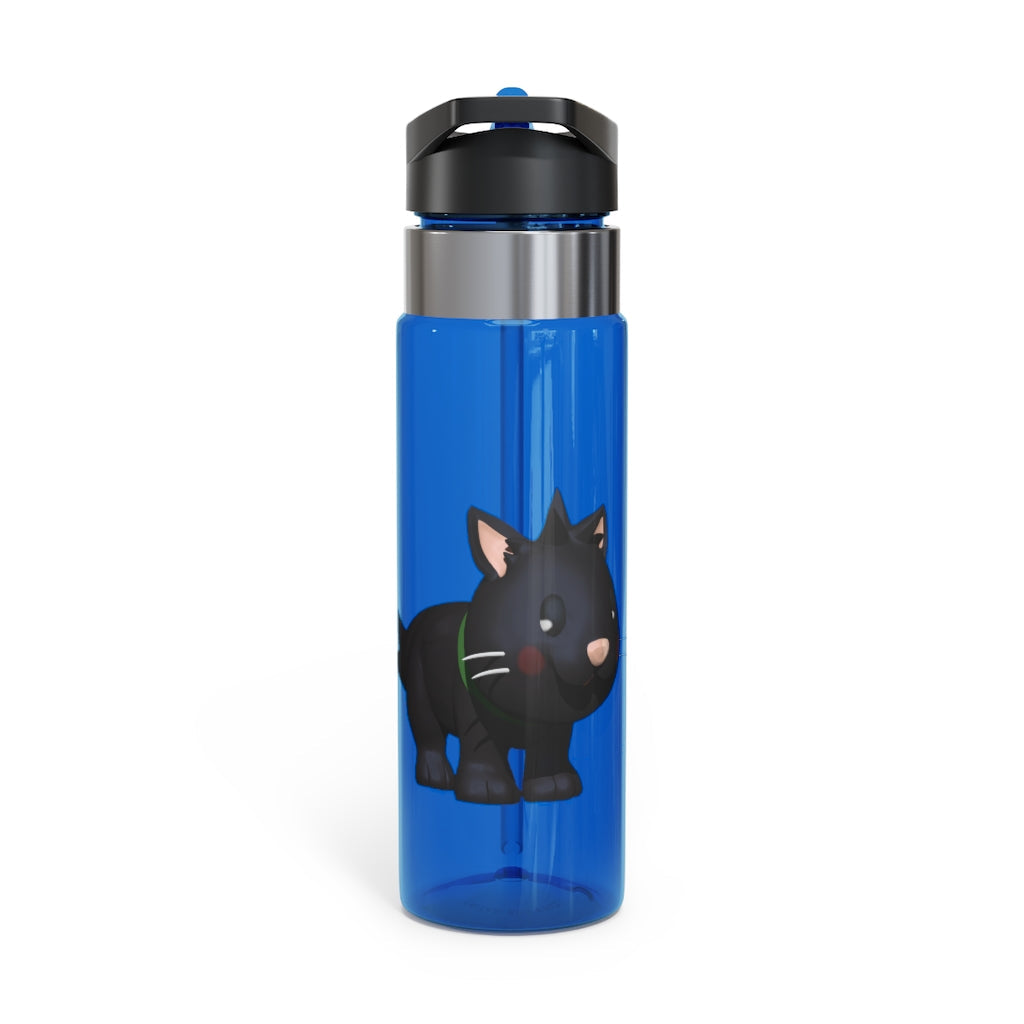 Black Kitty Kensington Tritan™ Sport Bottle, 20oz, featuring a stylish design, screw-on lid, and carabiner hook for easy attachment.