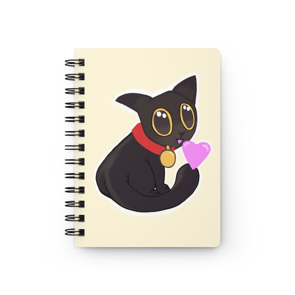 Black Kitty Spiral Bound Journal with glossy cover and lined pages, featuring a whimsical kitty design.