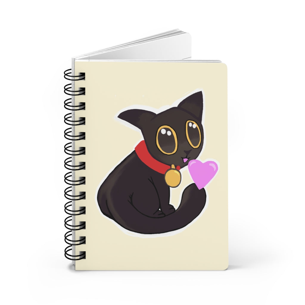 Black Kitty Spiral Bound Journal with glossy cover and lined pages, featuring a whimsical kitty design.
