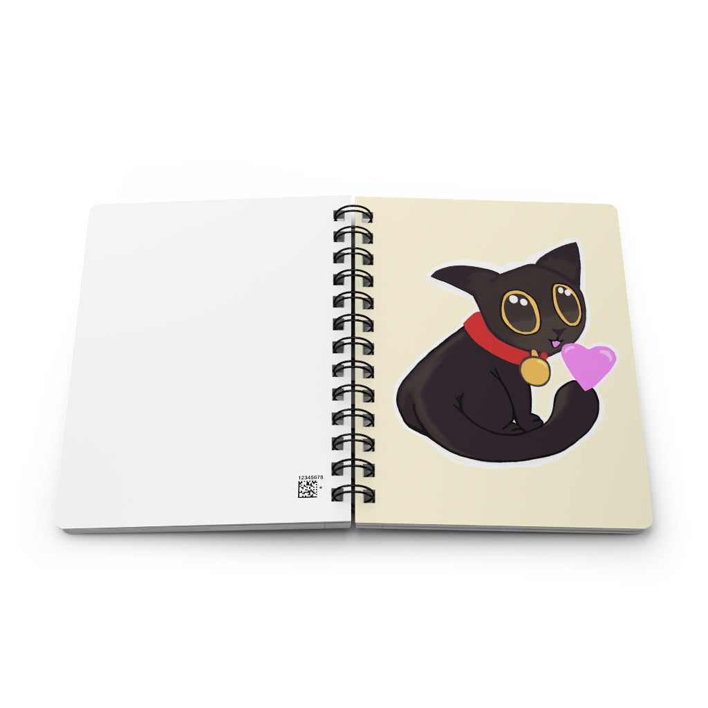Black Kitty Spiral Bound Journal with glossy cover and lined pages, featuring a whimsical kitty design.