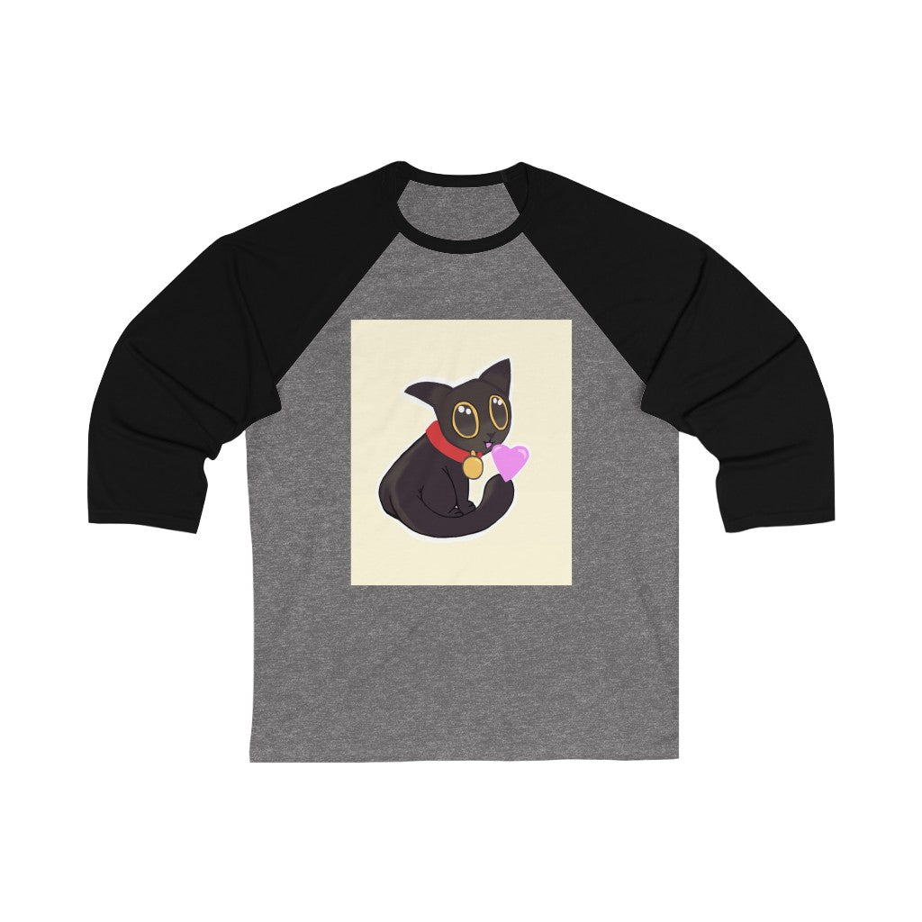 Black Kitty Unisex 3/4 Sleeve Baseball Tee featuring a stylish design with a ribbed collar and comfortable fit.