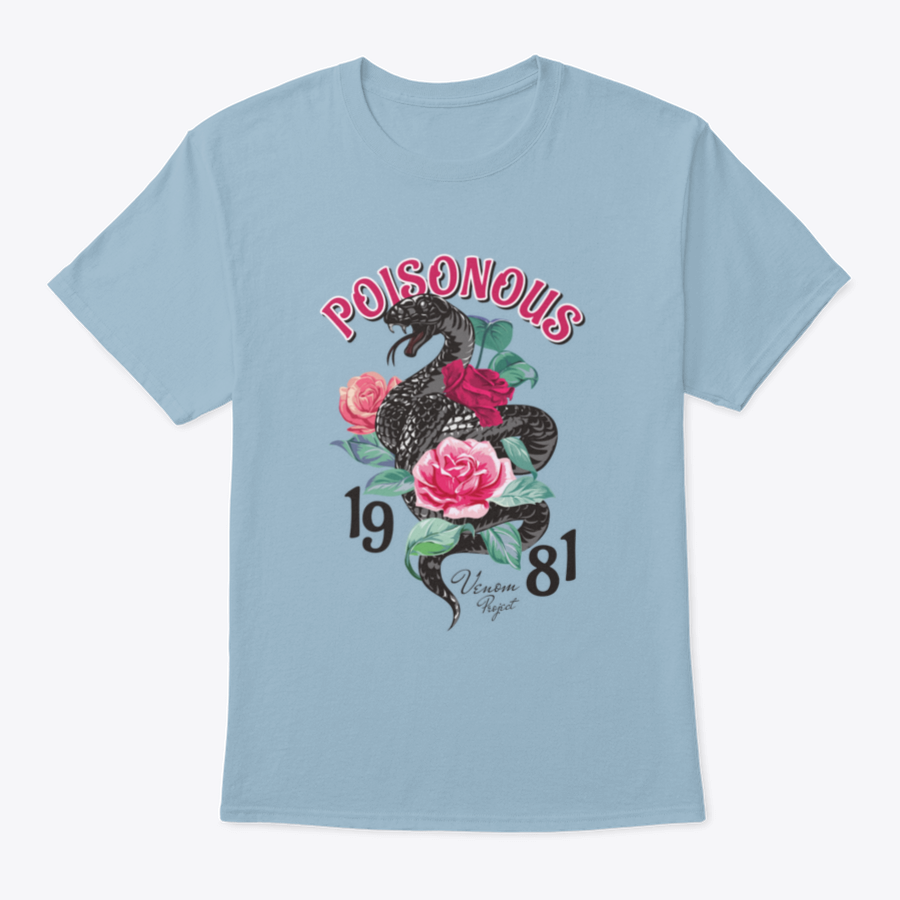 Black T-shirt featuring a striking snake and roses design, made from 100% cotton for comfort.