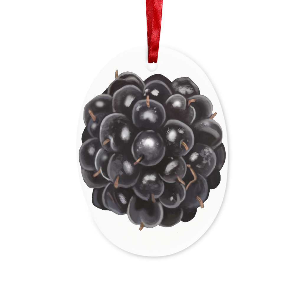 BlackBerry Ceramic Hanging Ornament with red ribbon and gold string, elegantly designed for Christmas decoration.