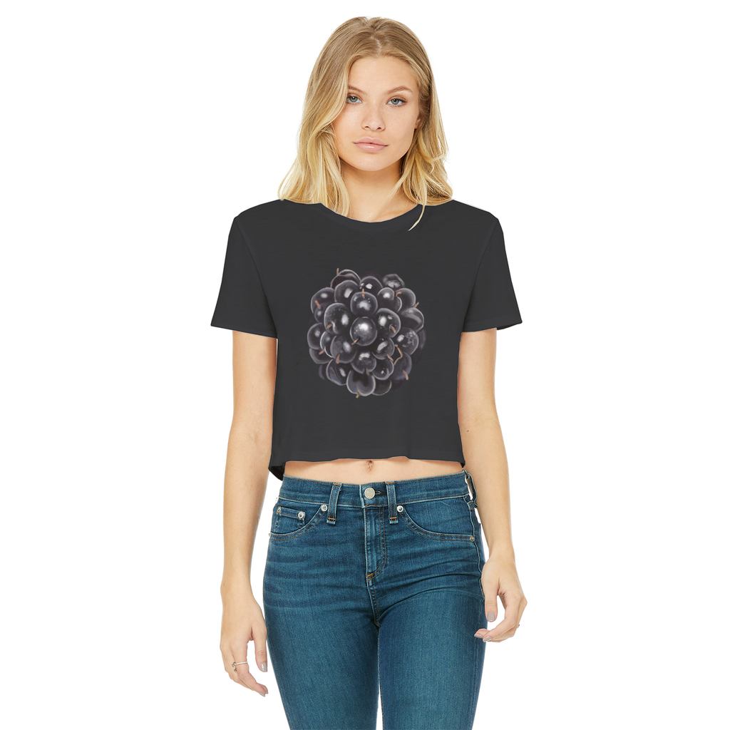 BlackBerry Classic Women's Cropped Raw Edge T-Shirt featuring a round neck, short sleeves, and a stylish raw edge hem in a vibrant color.