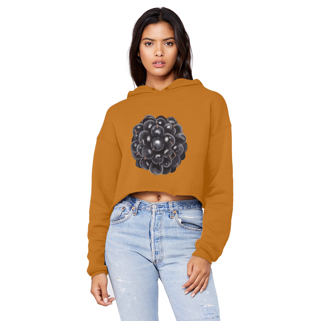 BlackBerry Unisex Cropped Raw Edge Boyfriend Hoodie in a stylish design, featuring a raw edge hem and double fabric hood, perfect for casual wear.