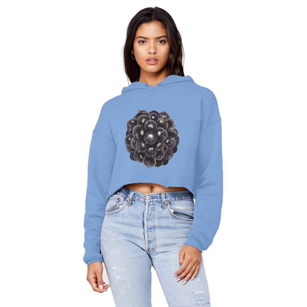 BlackBerry Unisex Cropped Raw Edge Boyfriend Hoodie in a stylish design, featuring a raw edge hem and double fabric hood, perfect for casual wear.