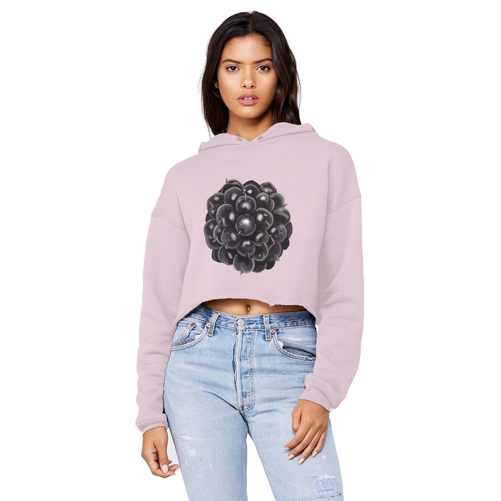 BlackBerry Unisex Cropped Raw Edge Boyfriend Hoodie in a stylish design, featuring a raw edge hem and double fabric hood, perfect for casual wear.