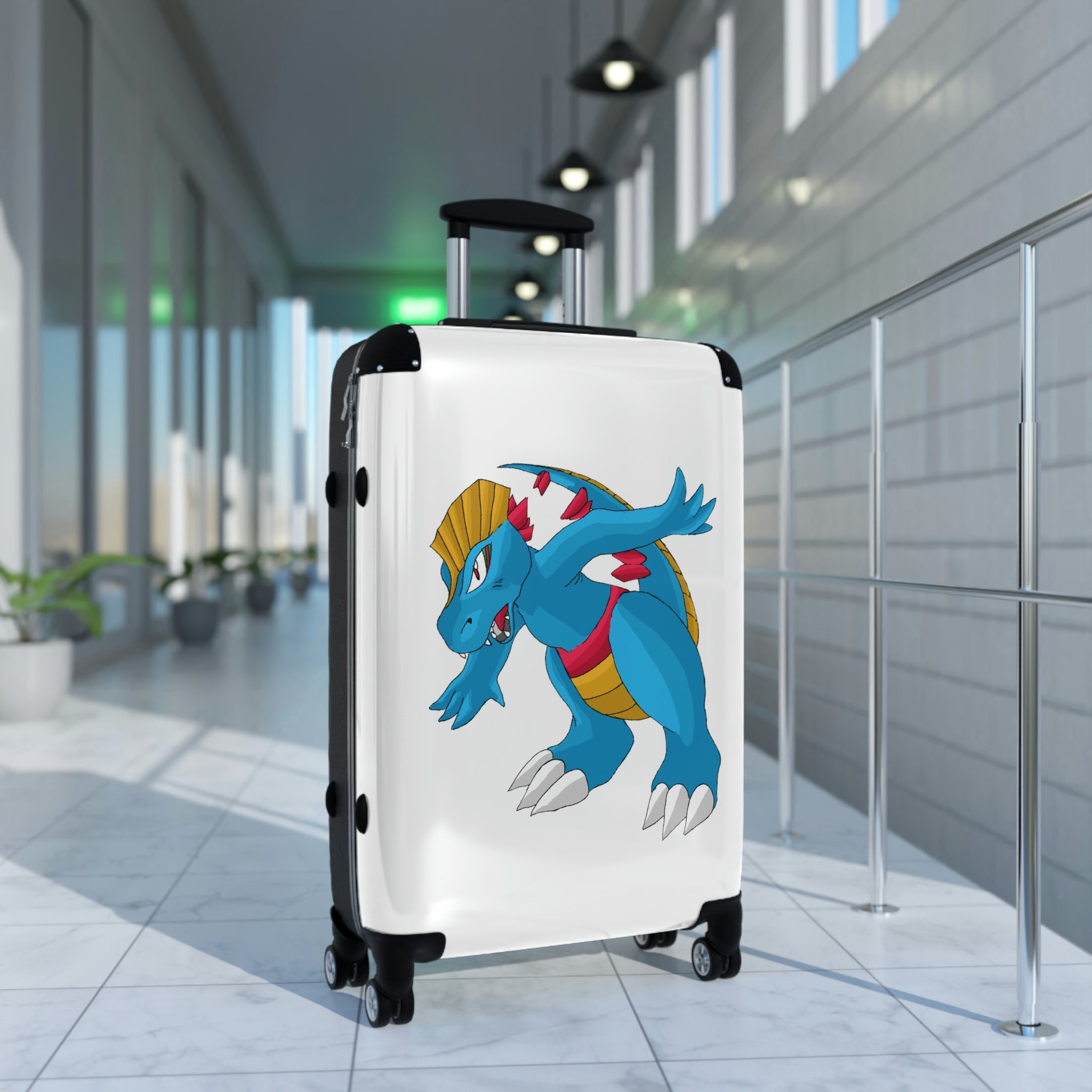 Blastdile Cabin Suitcase featuring a personalized design, lightweight polycarbonate front, and ABS back hard-shell with 360° swivel wheels.