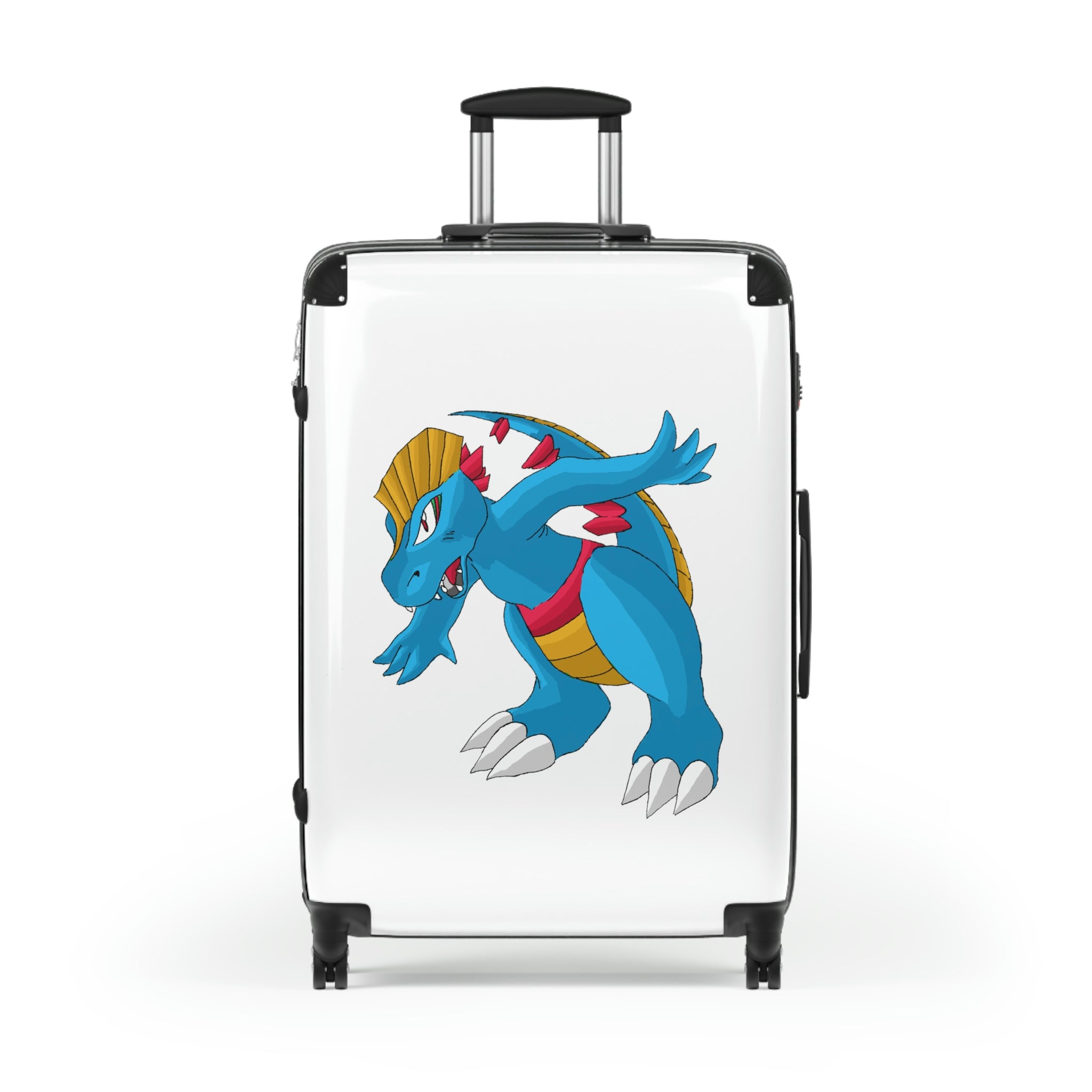 Blastdile Cabin Suitcase featuring a personalized design, lightweight polycarbonate front, and ABS back hard-shell with 360° swivel wheels.
