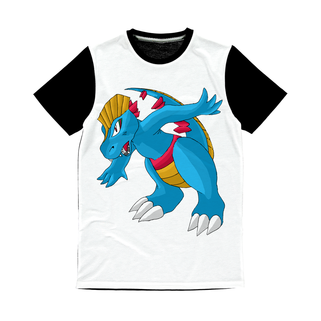 Blastdile Classic Sublimation Panel T-Shirt featuring a vibrant front design area and a plain black back, ideal for custom printing.