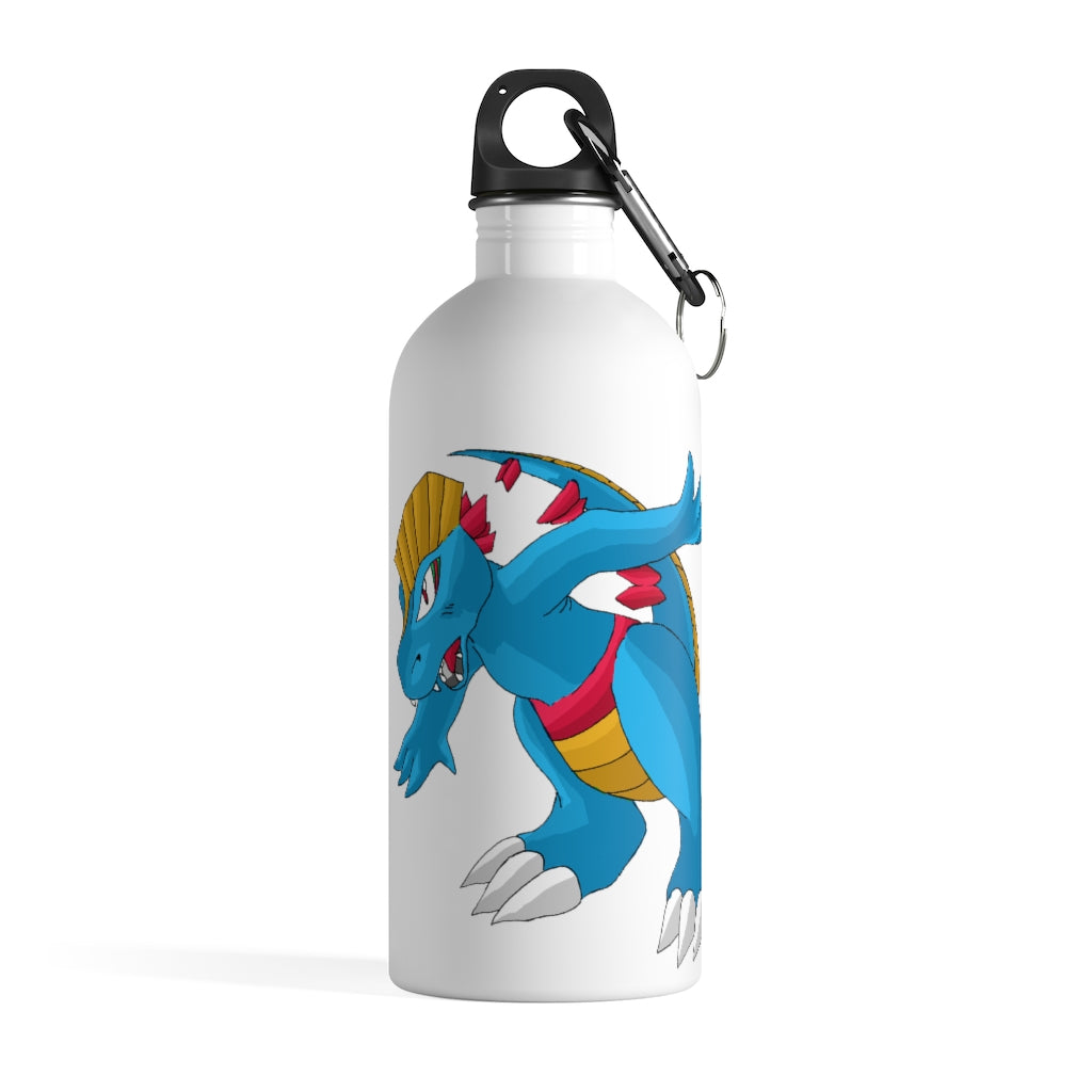 Blastdile Stainless Steel Water Bottle with plastic screw top and carabiner, showcasing its sleek design and vibrant print.