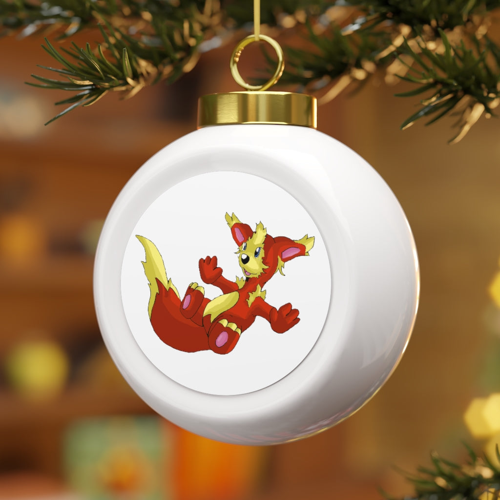 Blazeon Christmas Ball Ornament with glossy finish and gold ribbon, featuring a vintage design and custom metal insert.