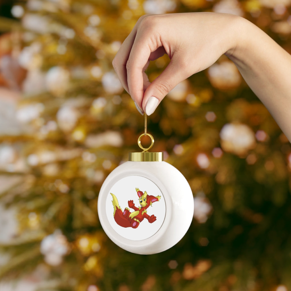 Blazeon Christmas Ball Ornament with glossy finish and gold ribbon, featuring a vintage design and custom metal insert.