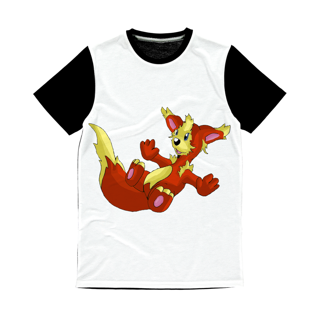 Blazeon Classic Sublimation Panel T-Shirt featuring a vibrant front design and plain black back, ideal for sublimation printing.