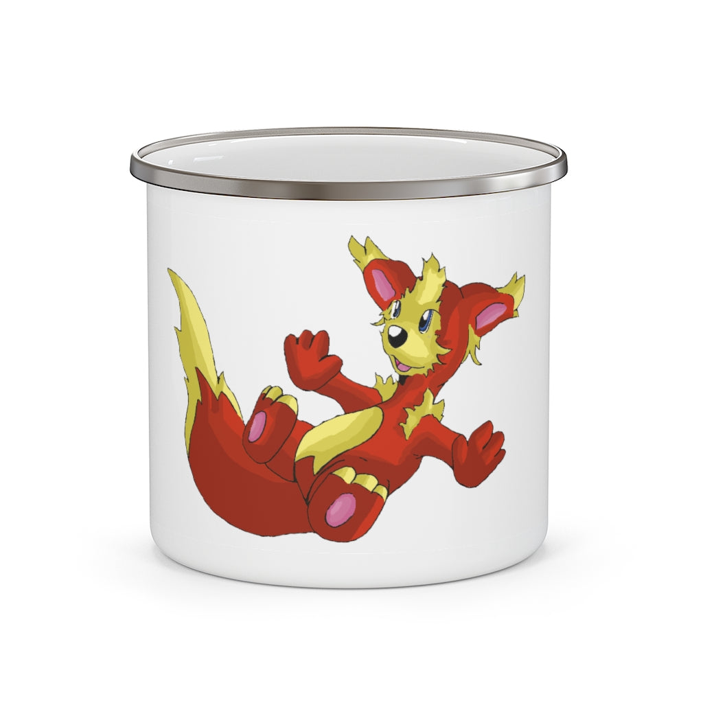 Blazeon Enamel Camping Mug with a C-handle, featuring a customizable design and durable enamel finish, perfect for outdoor adventures.