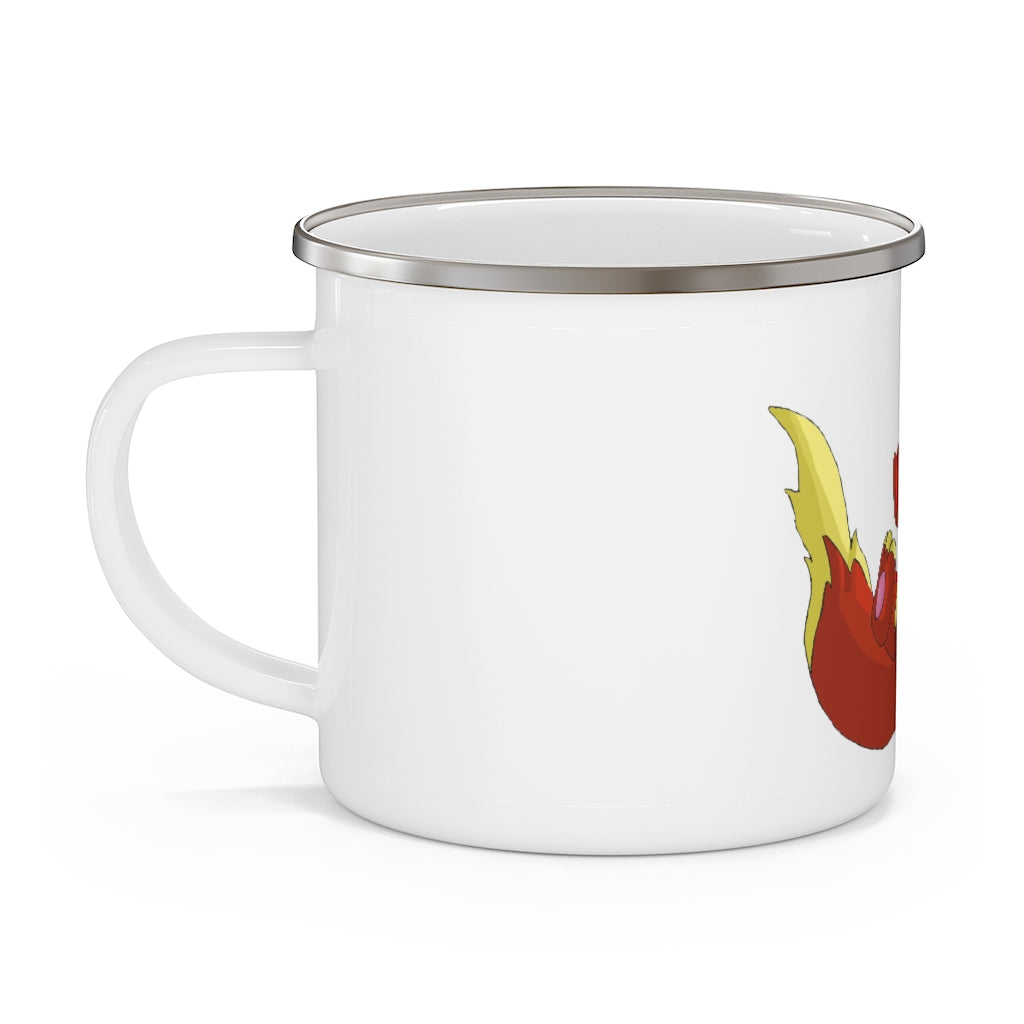 Blazeon Enamel Camping Mug with a C-handle, featuring a customizable design and durable enamel finish, perfect for outdoor adventures.