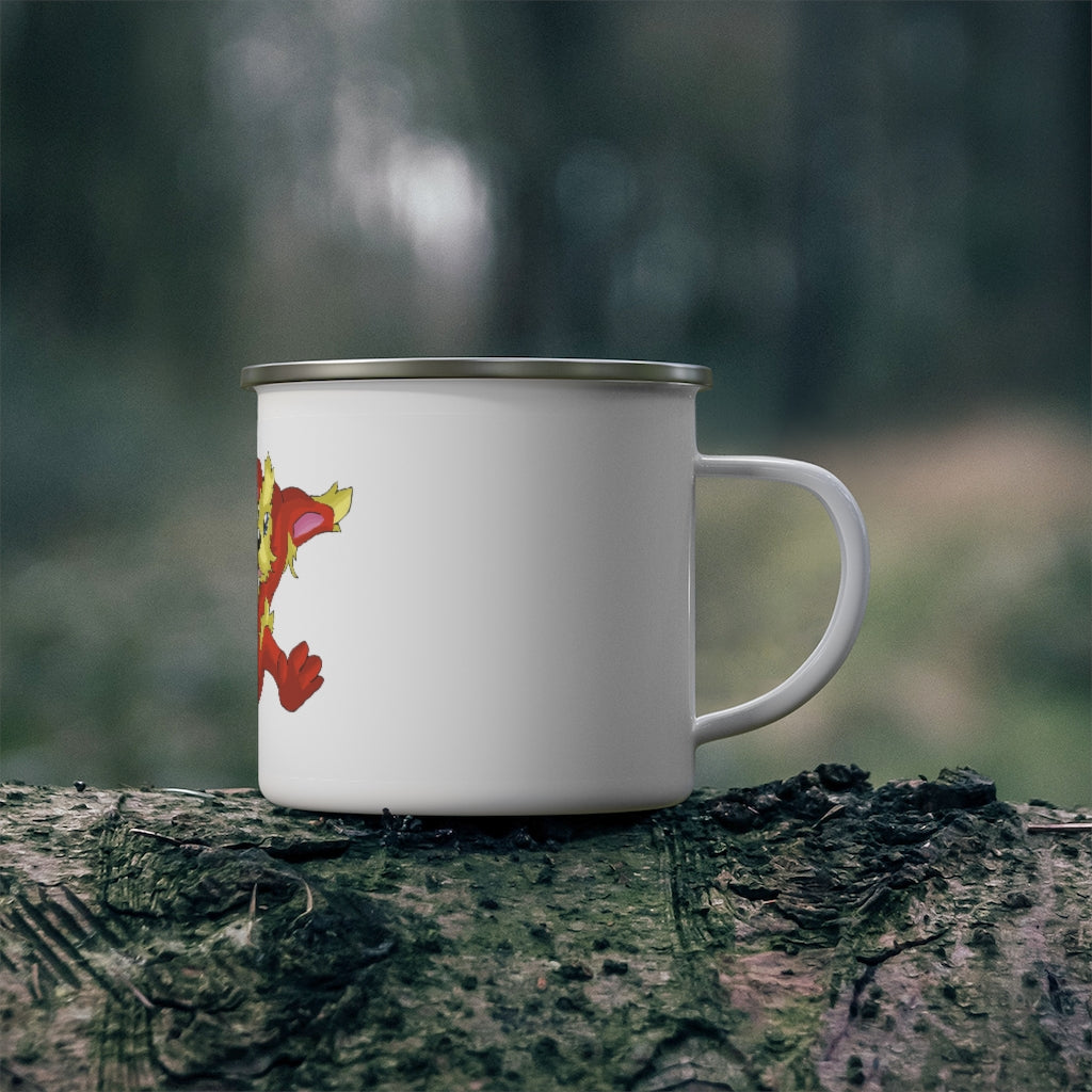 Blazeon Enamel Camping Mug with a C-handle, featuring a customizable design and durable enamel finish, perfect for outdoor adventures.