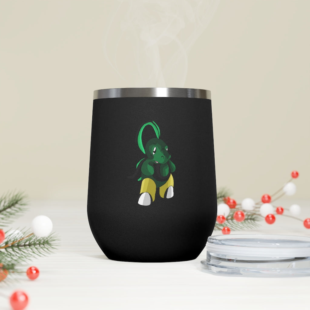 Bliscor 12oz Insulated Wine Tumbler with clear lid, showcasing a sleek stainless steel design.