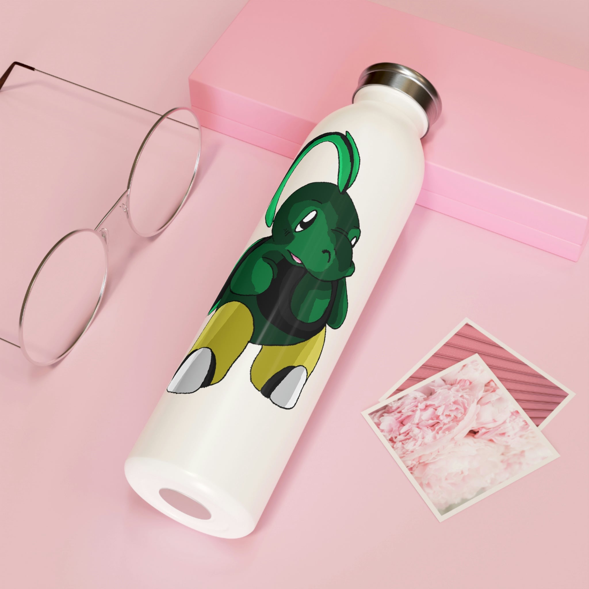 Bliscor Slim Water Bottle in matte finish with stylish lid, showcasing its 20oz capacity and customizable design.
