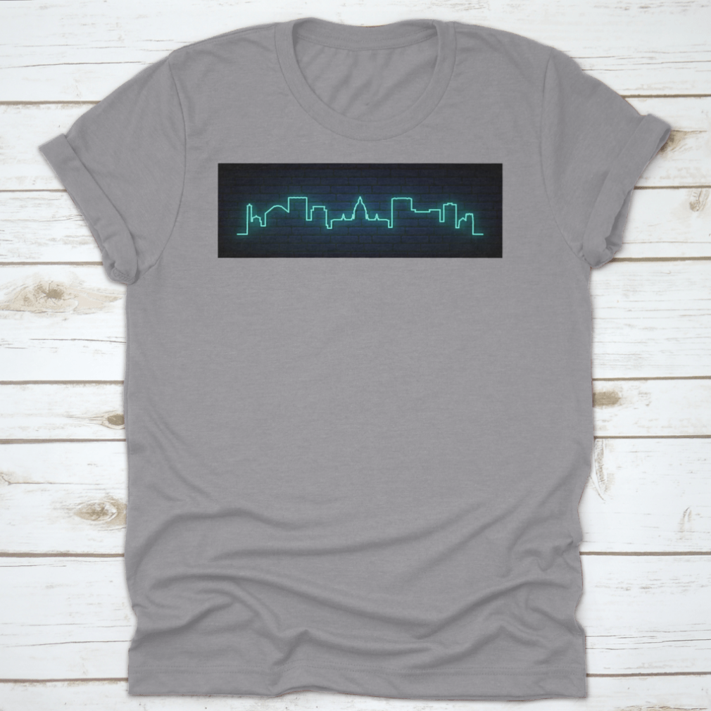 A vibrant blue neon skyline illustration of Pasadena City, showcasing iconic buildings and a lively atmosphere, perfect for decor.